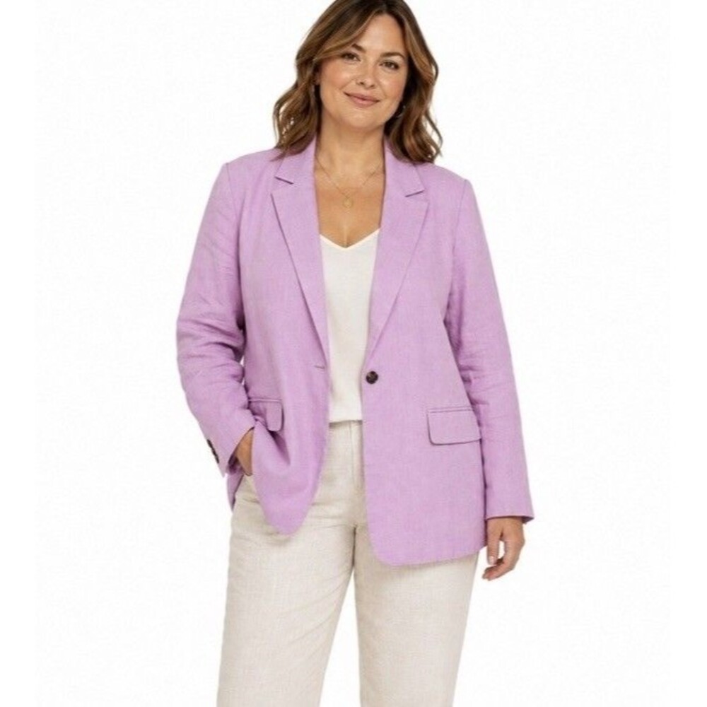 Banana Republic Linen Blend Blazer 14 Pink Lavender Professional Feminine Preppy
